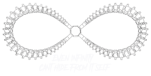 A spine curved into an infinity symbol: two loops of vertebrae meeting at an octagonal joint, captioned &ldquo;Even infinity can&rsquo;t hide from itself.&rdquo;